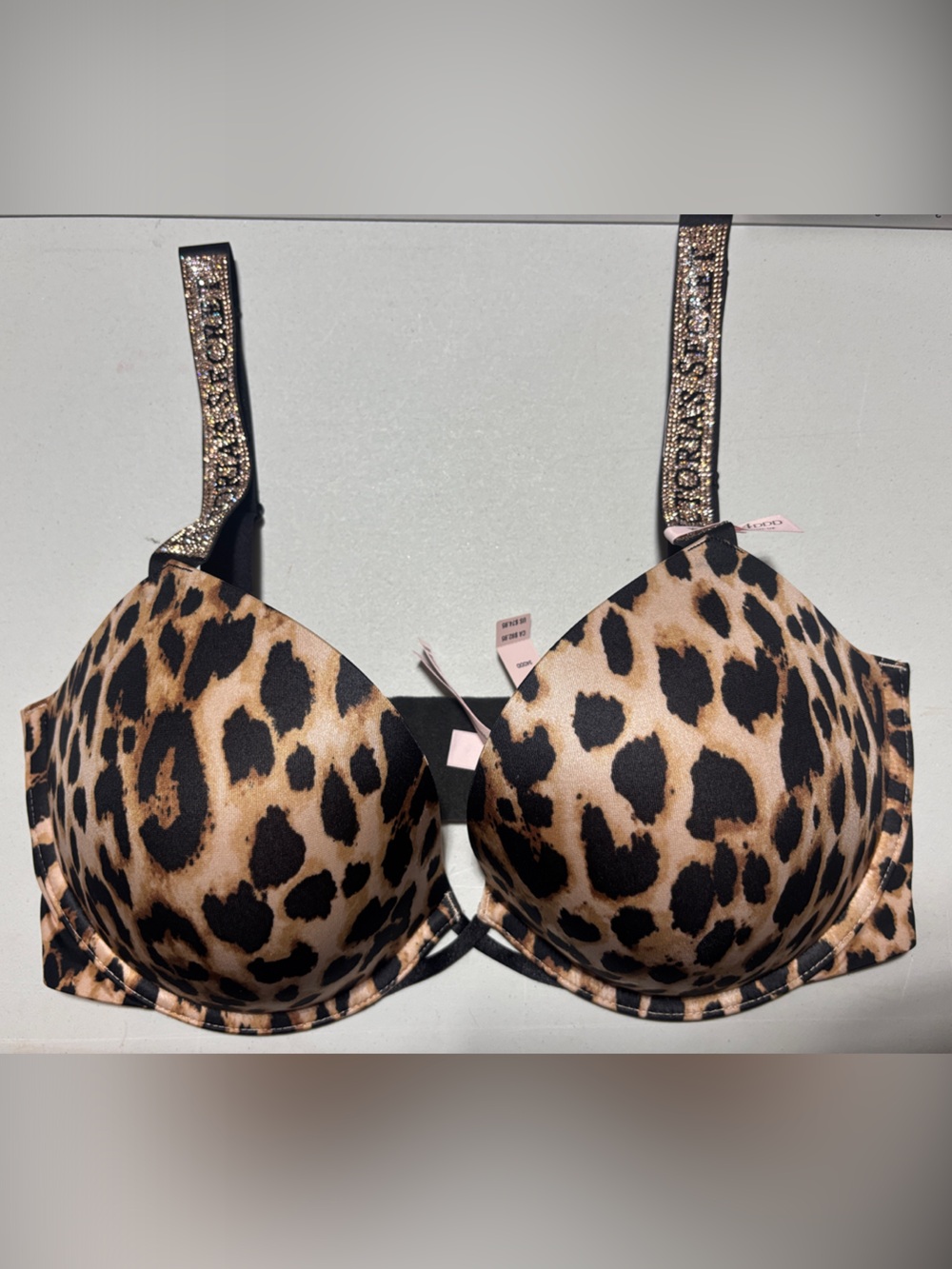 Victoria's Secret Leopard Push-Up Bra in Tan and Black with Crystal Straps